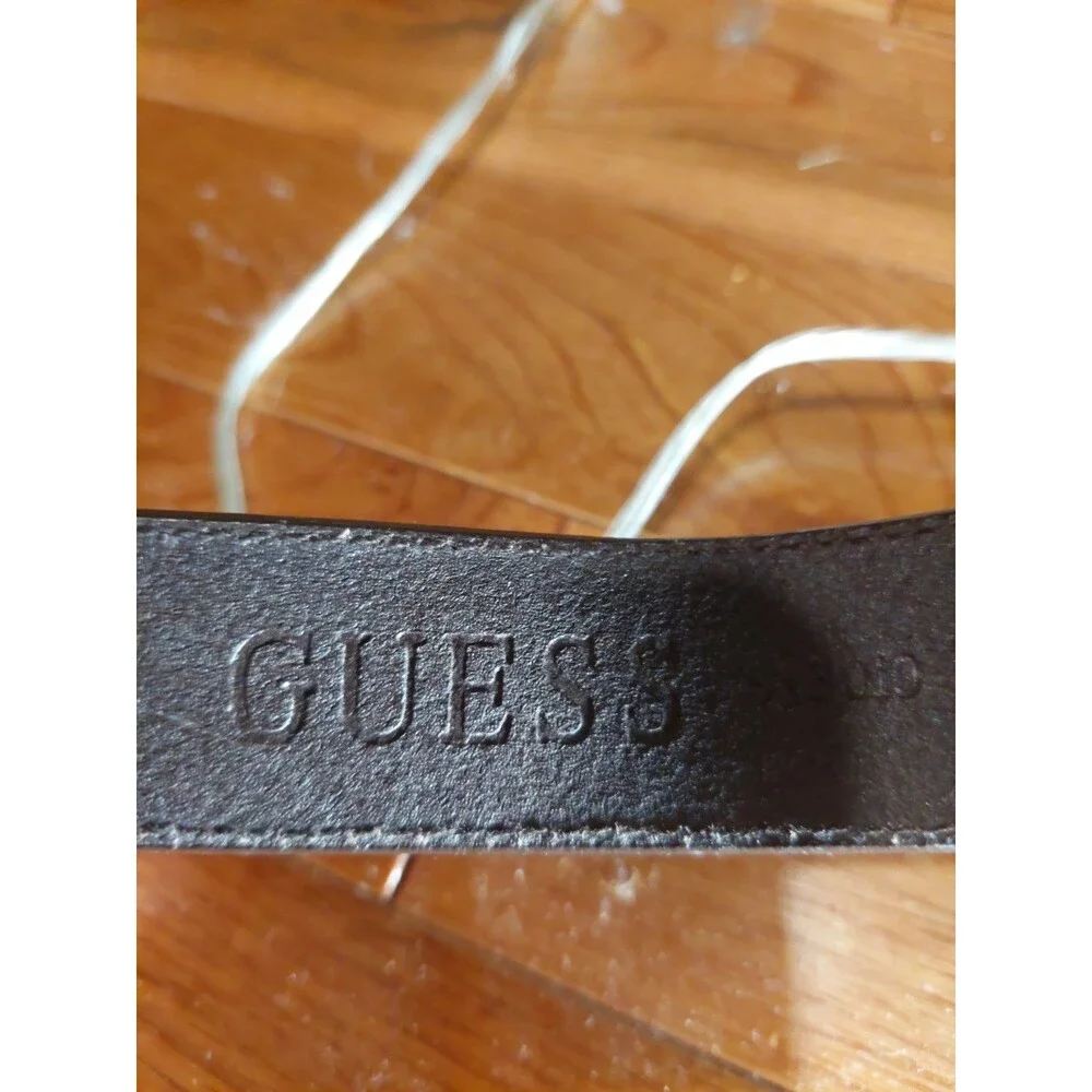 VTG Guess Belt Women's Large Dark Brown Leather Logo G Silver Tone Buckle Sz M